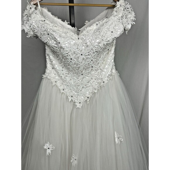 Wedding‎ Dress Ball Gown Off Shoulder Vintage 90s White Tulle Layers Princess 6 - Picture 8 of 12